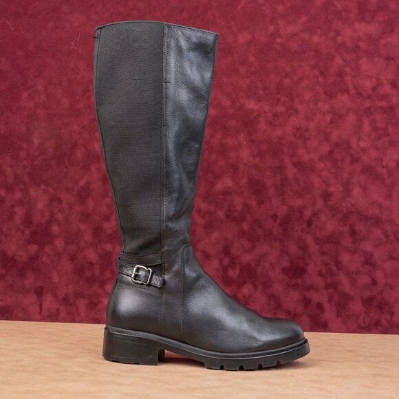 La Canadienne Women Black Leather Buckle Zip Riding Stretch Lug Knee Boots sz 9 - Picture 4 of 9